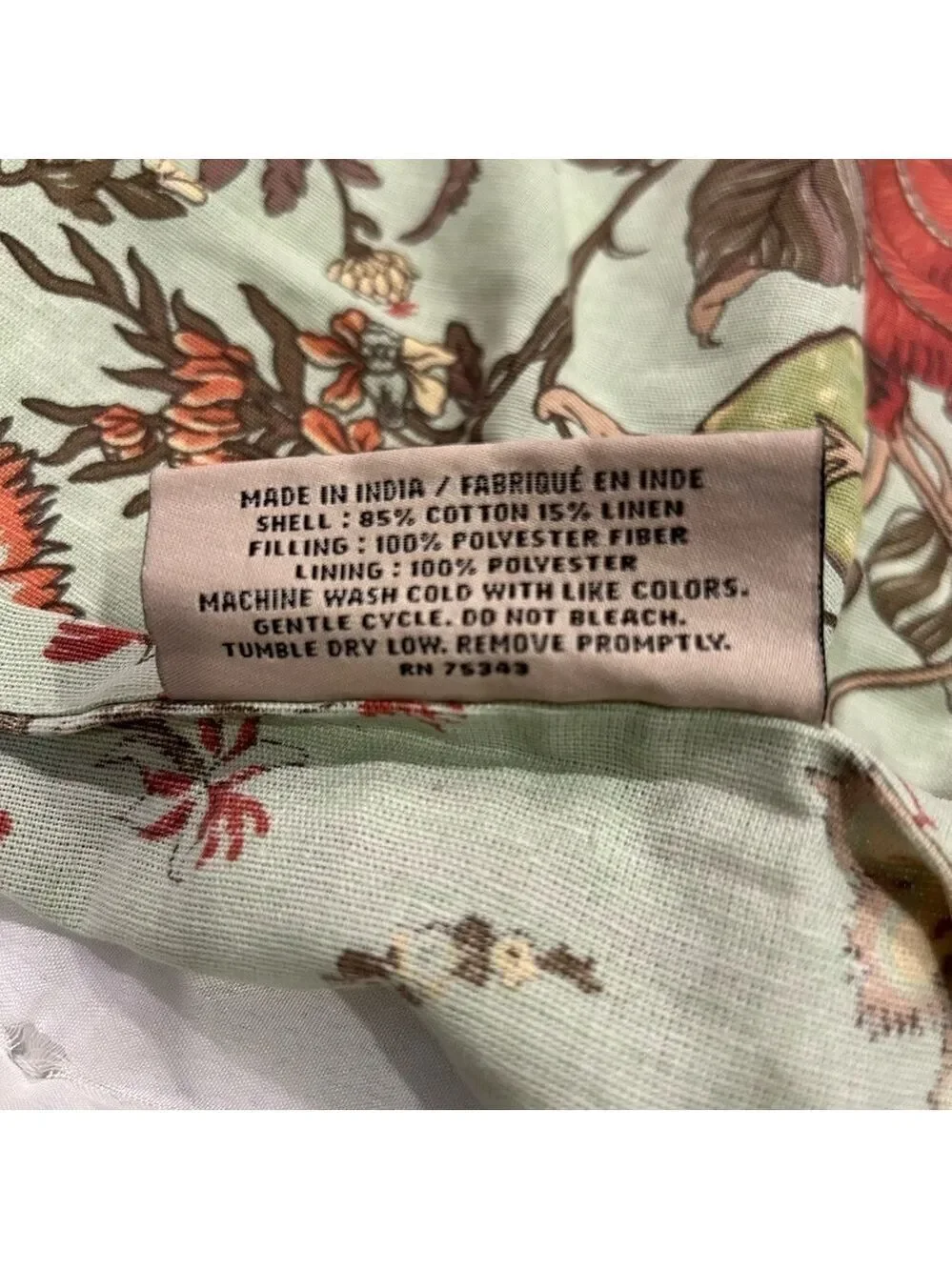Rachel Zoe Pillow Sham Set of 2 Botanical Cotton Linen Blend Quilted Green 26x27
